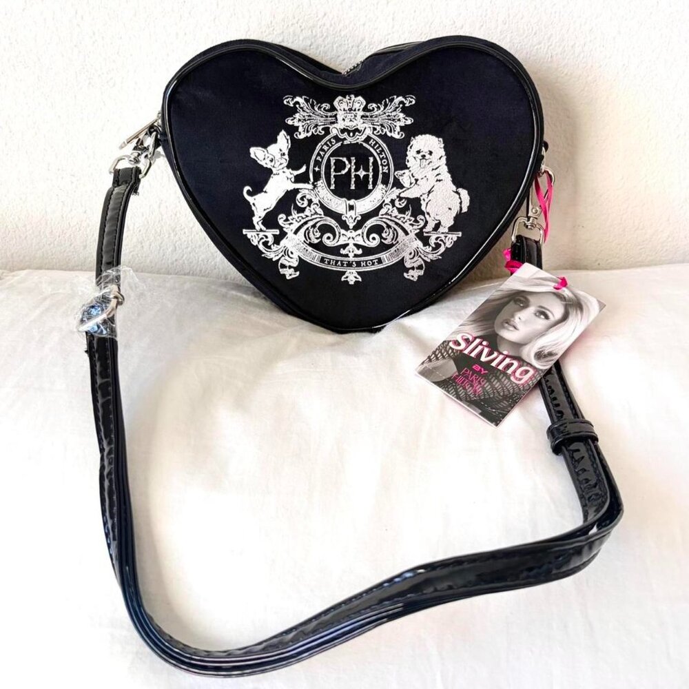 New with Tags Paris Hilton Black Heart Shaped Bag Purse